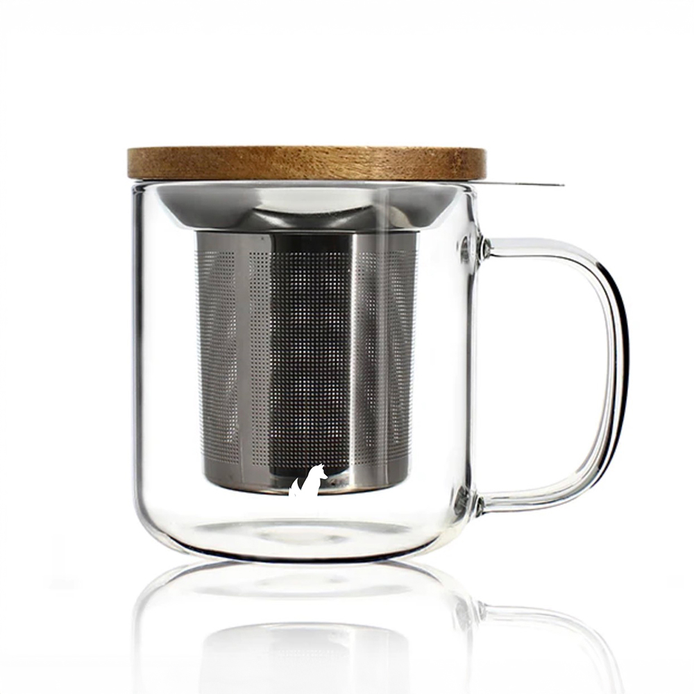 Tea Mug Gift Set with Stainless Steel Metal Infuser Tea Mug with Infuser and Wooden Lid